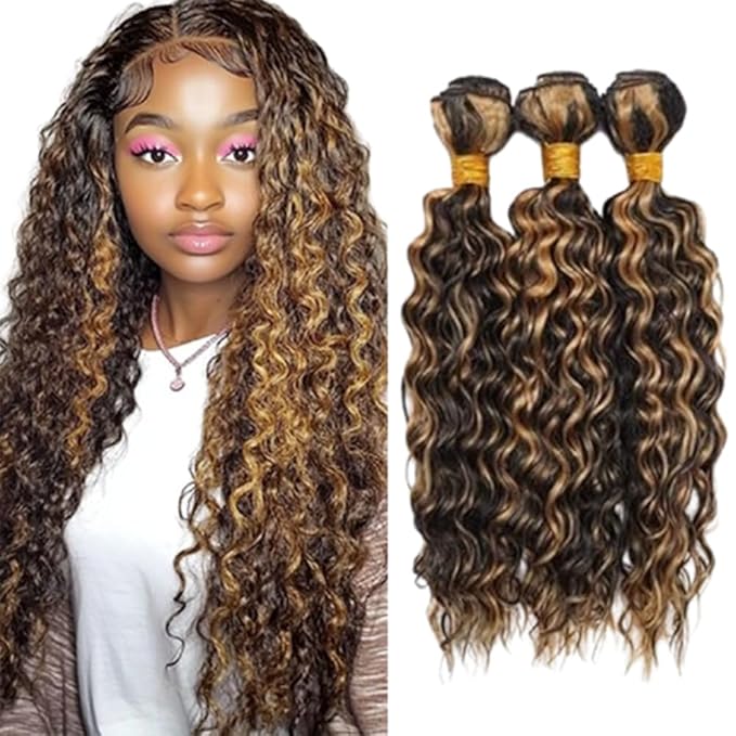 Highlight Bundles Human Hair P1B/27 Kinky Curly Bundles Two Tone Black and Blonde Bundles Double Weft Brazilian Human Hair Extensions Soft and Silky for Black Women 12 14 16 Inch