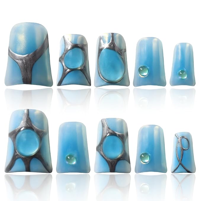 Duck Nails Press on 10Pcs 3D Acrylic Fake Nails with 1 Gift Box 48 Nail Adhesive Tabs 1 Storage Pouch Spring Nails (S)