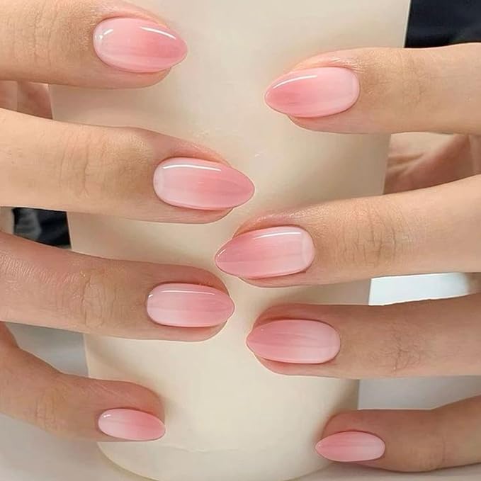 Modelones Pink Ombre Press on Nails Almond, Spring Easter Short Fake Nails, Nail Kit with Nail Glue Adhesive Tabs Mini Nail File, Nails Press Ons 32Pcs 16 Sizes, Women Girl Gift