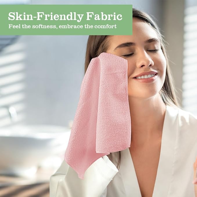 Washcloths Bulk - 100 Pack - Face Towel (12" x 12"), Highly Soft Wash Cloth and Hand Towels, Fast Drying Multi-Purpose Microfiber Cleansing Cloths for Bathroom, Hotel, Spa, and Salon - Pink