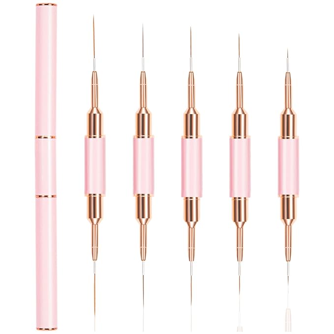 Nail Art Liner Brushes Pink Set,Double-End Nail Art Brushes 10 Heads Striping Liner Brush For Long Lines Detail Thin Nail Art Brush Metal Handle Striper Brushes for Valentine's Day or Birthdays Gift