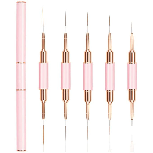 Nail Art Liner Brushes Pink Set,Double-End Nail Art Brushes 10 Heads Striping Liner Brush For Long Lines Detail Thin Nail Art Brush Metal Handle Striper Brushes for Valentine's Day or Birthdays Gift