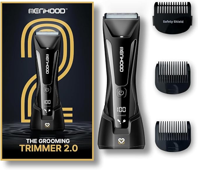 Grooming Trimmer 2.0 – Groin & Body Trimmer for Men with Replaceable Ceramic Blade Heads & IPX7 Water Protection – Snag-Free Ball Shaver with 150-Minute Run Time