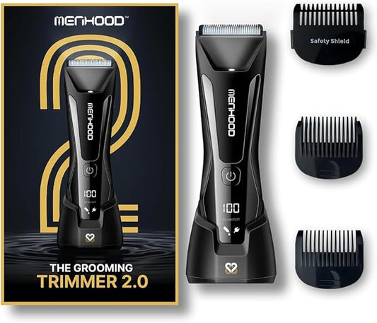 Grooming Trimmer 2.0 – Groin & Body Trimmer for Men with Replaceable Ceramic Blade Heads & IPX7 Water Protection – Snag-Free Ball Shaver with 150-Minute Run Time