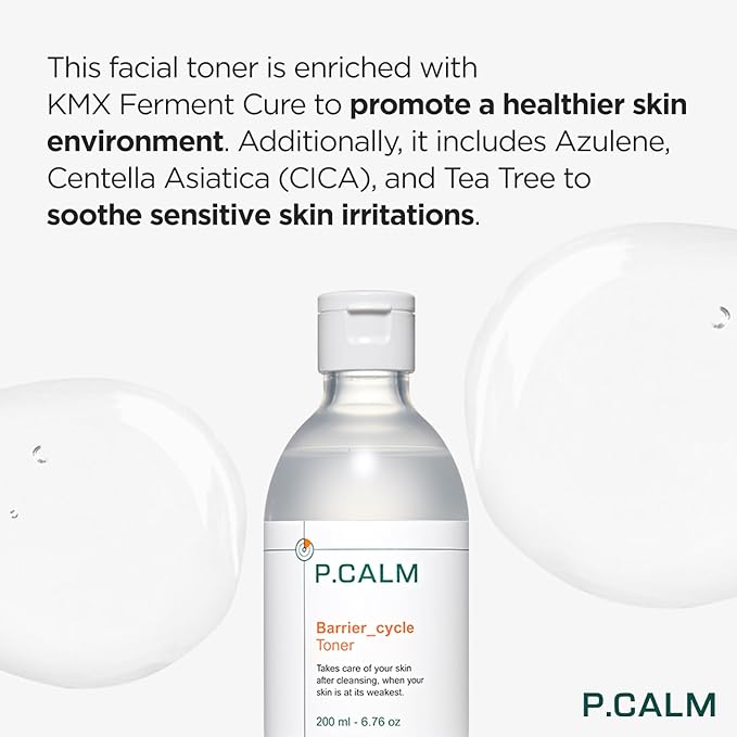 P.CALM Barrier Cycle Toner – Azulene & Centella Asiatica for Deep Hydration & Skin Barrier Strengthening, Korean Vegan Facial Toner for Sensitive Skin (200ml / 6.76 fl.oz)