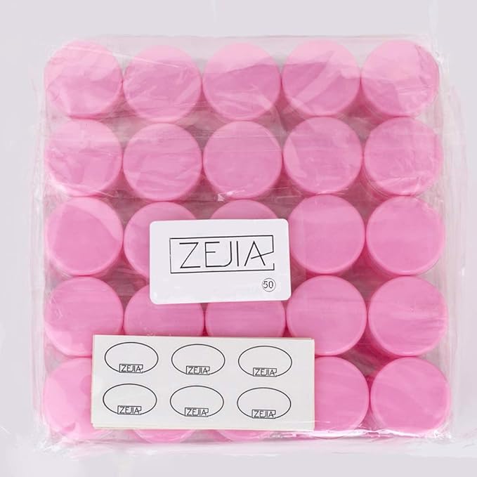 ZEJIA 5 Gram Sample Containers with Lids, Mini Makeup Containers, Empty Plastic Travel Cosmetic Containers with Labels(25 Count, Pink Lid)