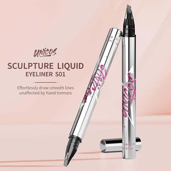 Unicos Sculpture Liquid EyeLiner Pen, Winged Angled Felt Tip, 24-Hour Wear, Waterproof, Smudge-Resistant, Vegan, Cruelty-Free, easy to use for beginners (Black)