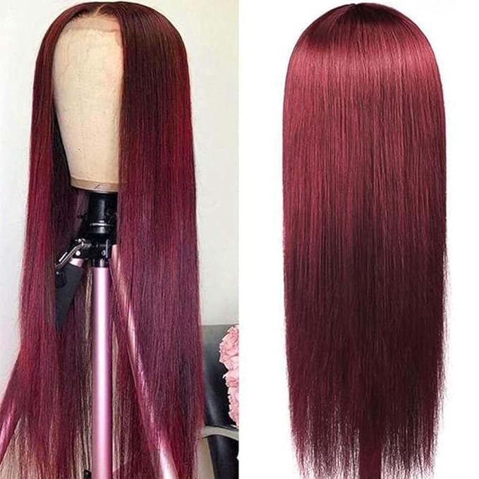 99j Burgundy Lace Front Wigs Human Hair Pre Plucked 180% Density 13x4 Straight hd Lace Frontal Wig with Baby Hair Human Hair Wigs for Women Red Wig 26inch