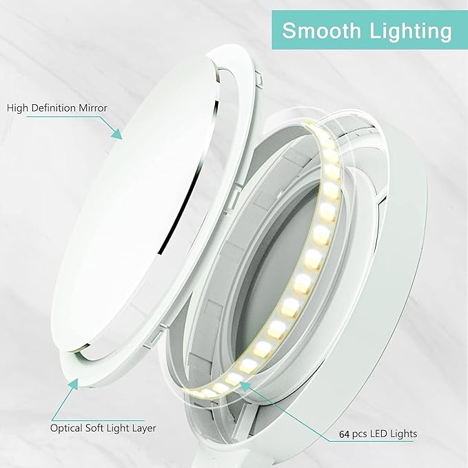 B Beauty Planet Magnifying Mirror with Light 30X/1X,Double Sided Tabletop Mirror with Adjustable Folding Handle,Cosmetic Mirror for Makeup/Travel, Tweezing, and Blackhead/Blemish Removal