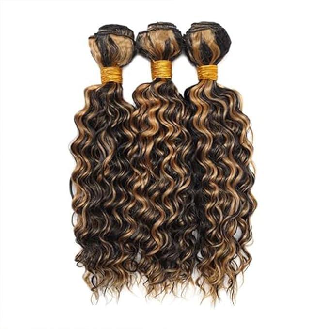 Ombre P1B/27 Loose Deep Wave Bundles Highlight Deep Wave Human Hair Bundles Black and Honey Blonde Bundles Brazilian Human Hair Extensions Soft and Silky for Black Women 16 18 20 Inch