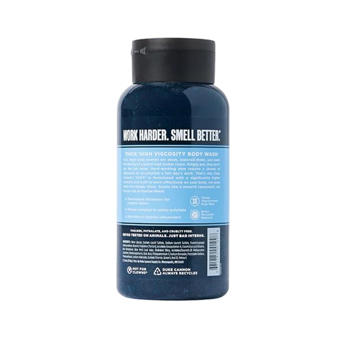 Duke Cannon Midnight Swim Body Wash - Thick High Viscosity Men's Body Wash, Exfoliating and Moisturizing Formula, Sea Grass and Sandalwood Scents, 17.5 oz (3 Pack)