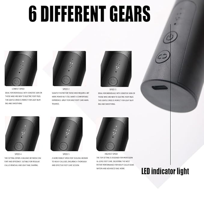 Cordless Electric Callus Remover for Feet with Nail File Sander 2 in 1 Rechargeable Foot File Grinder for Dead Skin Crack Dry Calluses with Sandpaper Disk 6 Speed Adjustable
