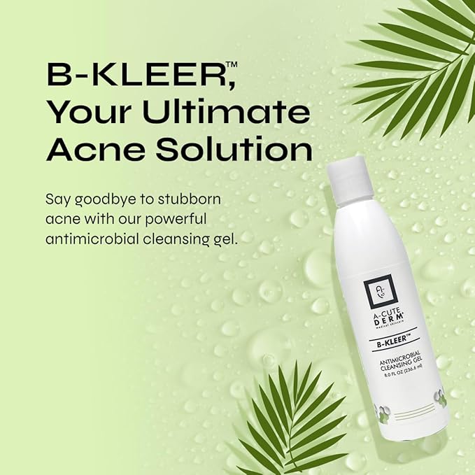A-Cute Derm B-Kleer Cleansing Gel Acne Cleanser that Purify and Protect Your Skin from Clogged Pores for All Skin Types (8oz)
