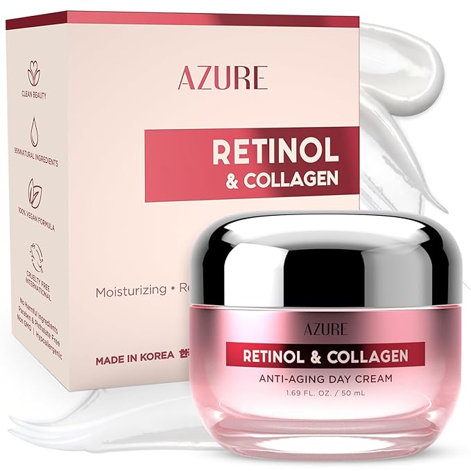 Azure Cosmetics Retinol & Collagen Moisturizer For Face - Dermatologist Tested, Anti-Aging - Skin Tightening, Fine Lines and Wrinkles Treatment Face Cream - Korean Skin Care - All Skin Type 1.69 fl oz