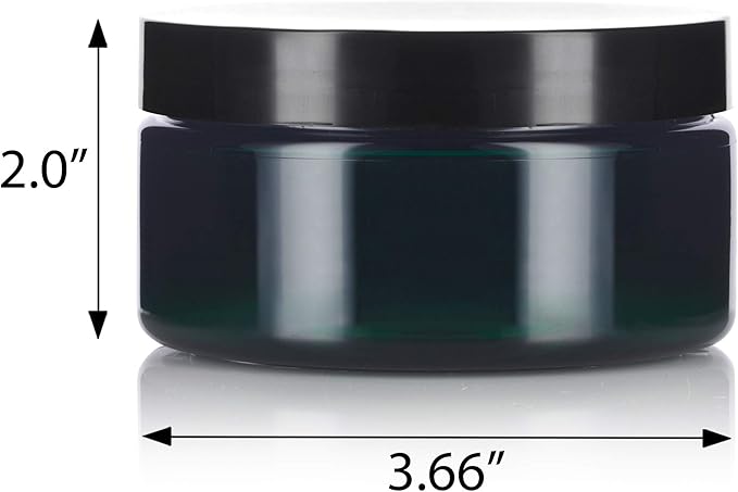 JUVITUS (12 Pack) 8 oz Green PET Plastic Low Profile Jar with Black Smooth Lid