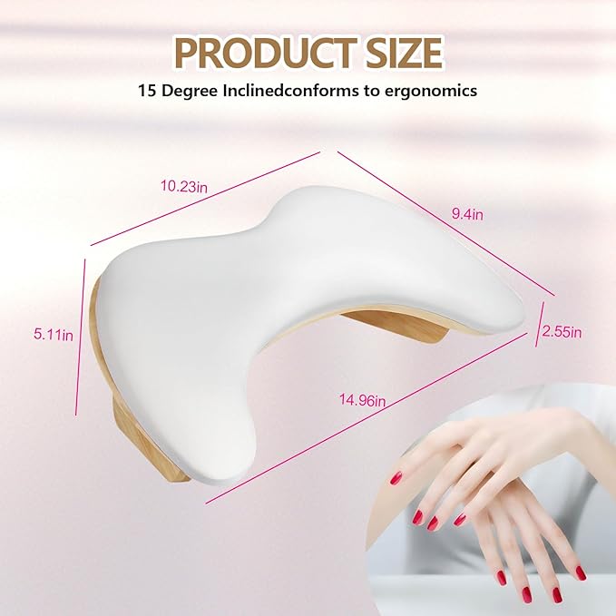 Arm Rest for Nails Tech，U-shaped Manicure Nail Arm Rest Stand with Detachable Brackets Microfiber PU Leather Manicure Pillow Big Nail Hand Rest Cushion Suitable for Salon and Home (White)