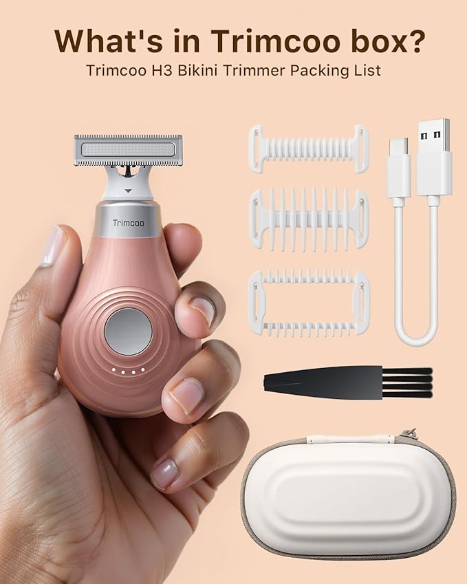 [2025 Upgraded] Body Hair Trimmer for Women [Small But Powerful] Painless Pubic Hair Removal, Waterproof Wet/Dry Bikini Line Shaver, USB-C Charging Electric Razor with Travel Case, Rose Gold