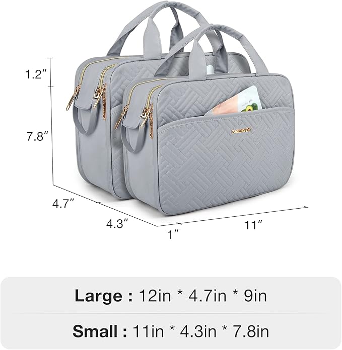 BAGSMART Toiletry Bag for Women, Large Toiletry Bag Water-resistant Makeup Cosmetic Organizer Bag for Accessories, Shampoo, Full Sized Container, Toiletries (Medium, Grey)