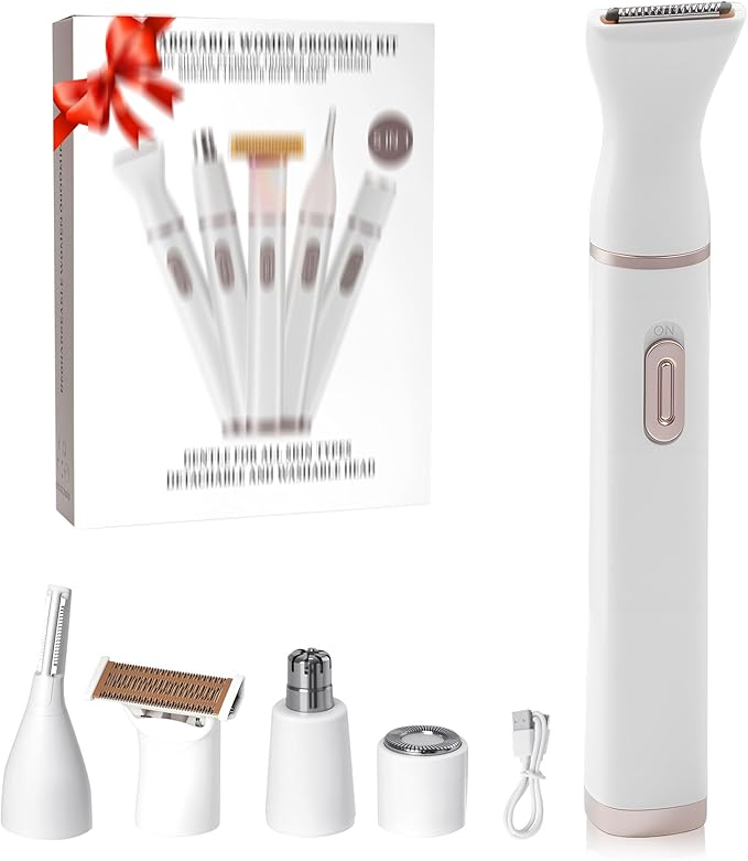 Pluxy Epil Pro 3.0 Women Face Epilator, 5 in 1 Epilator Hair Removal for Women, Electric Rechargeable Facial Hair Divice for Face,Lip,Chin with 5 x Replacement Heads, Nose Trimmer for All Skin Types