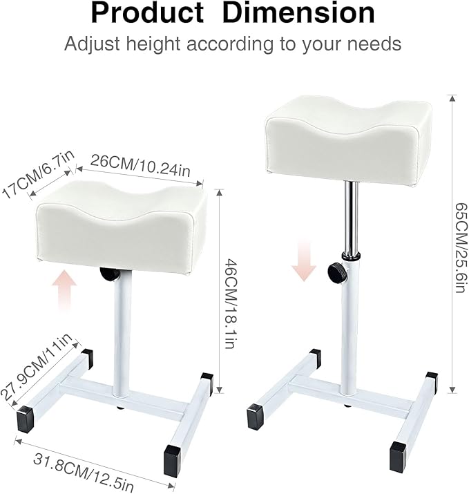 Pedicure Foot Rest,Height Adjustable Pedicure Chair,Non-Slip Pedicure Stool for Massage Office or Home (White)