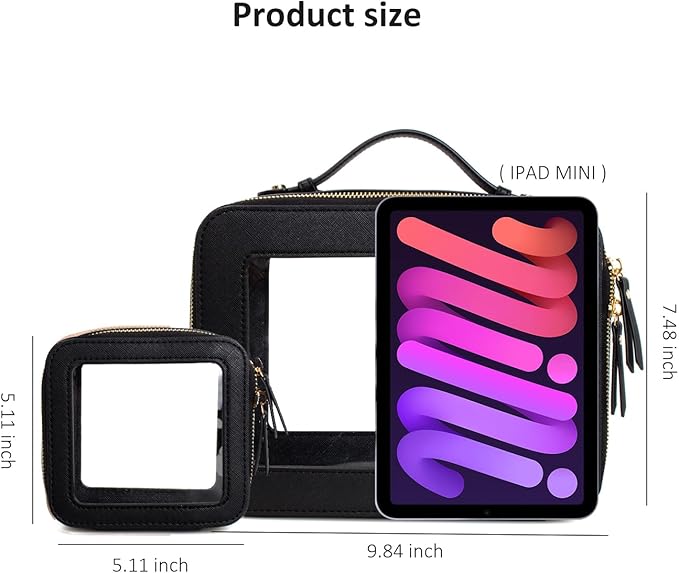 Clear Makeup Bags TSA Approved Toiletry Bag Handle Large Opening,Clear Toiletry Bags for Carry-on Traveling Travel Car Accessories Essentials Organziation Storage for Women Girls(Black, Mini&Large)