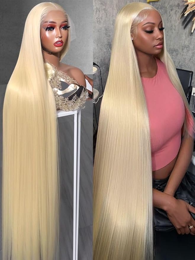 Blonde Wig Human Hair 613 Lace Front 38 Inch Straight 13x4 HD Lace 200% Density Pre-Plucked with Baby Hair for Women (Natural Hairline)