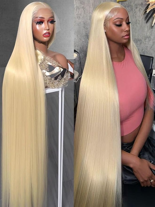 613 Lace Front Wig Human Hair Blonde 42 Inch 13x4 Straight 200 Density Pre-Plucked HD Lace Frontal Wig with Baby Hair (Natural Hairline for Women)