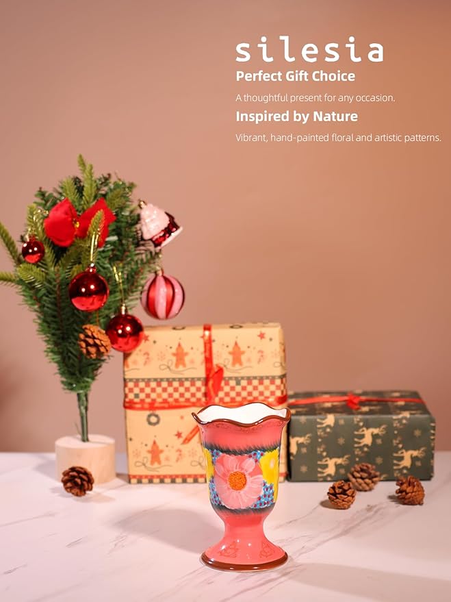 Handmade Home Desktop Storage Cups, Ceramic Hand-Painted Makeup Brush Holder Organizer, Pen Holder, Toothbrush and Toothpaste Holders, Small Plant Pots Indoor with Drainage, Glazed Pink