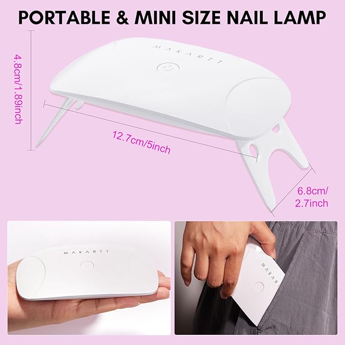 Makartt UV Nail Lamp, 8W Mini USB Portable LED Light for Gel Polish, Cure Dry with 60s 120s Timer Setting, Flash Curing Lamp for Art Salon, Home DIY