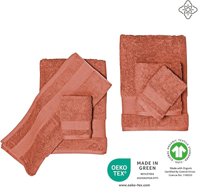 BIOWEAVES 100% Organic Cotton 700 GSM Luxury Wash Cloths GOTS Certified 13" x 13" Face Towel - Burnt Orange, Pack of 12