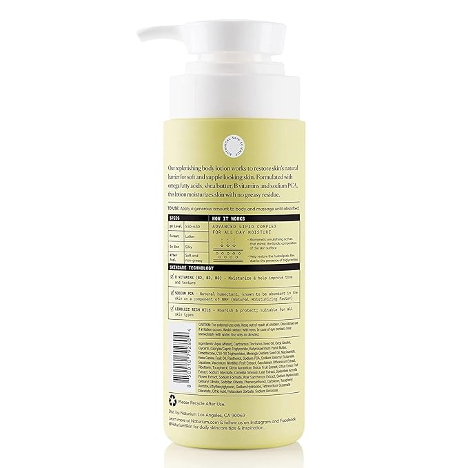 Naturium Bio-Lipid Restoring Moisturizing Body Lotion with Shea Butter, Fragrance Free, 14 oz