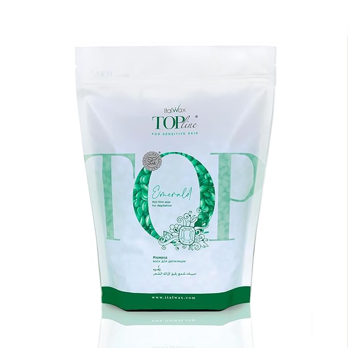 Italwax Top Line Emerald - 750g / 1.65lb - Hard wax beads for hair removal - Scent free - Synthetic formulation ideal for sensitive skins - Recommended for the Bikini Area and Armpits