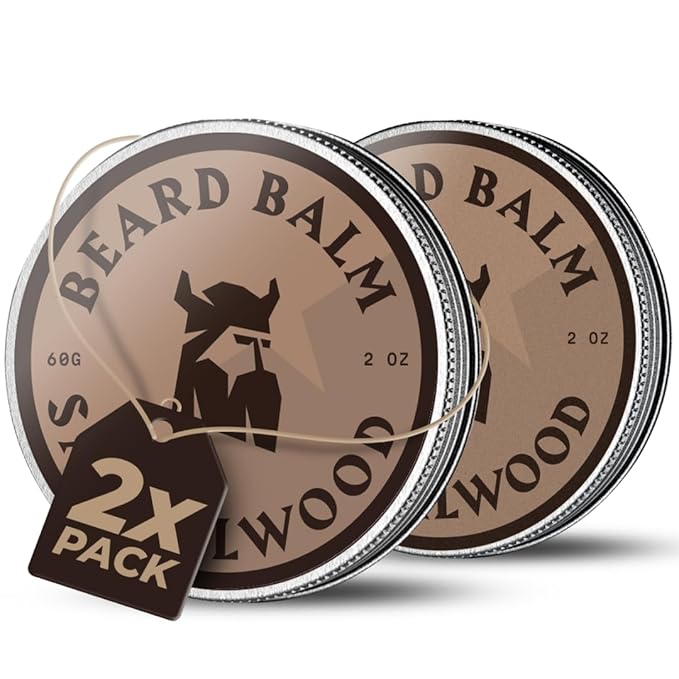 Striking Viking Beard Balm for Men – Light Hold, Sandalwood, 2 Oz, Pack of 2- Leave-in Beard Conditioner with Shea Butter, Tea Tree, Argan & Jojoba Oils - Smooth, Shape & Moisturize Coarse Facial Hair