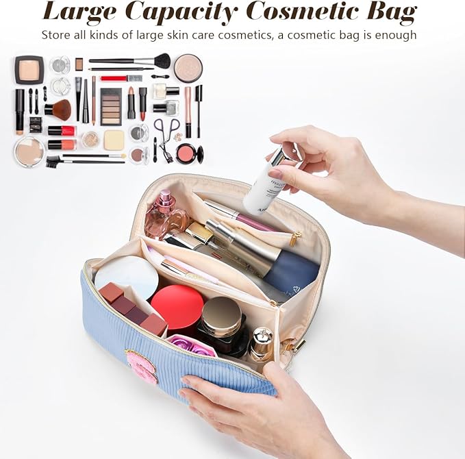 Gifts for Girls, Initial Travel Makeup Bag Women's Day Gift Make up Bag Cosmetic Bags Monther's Day Gifts, Personalized Stuff Bag Cute Makeup Bag Birthday Gifts for Women/Friend/Mother Blue - U