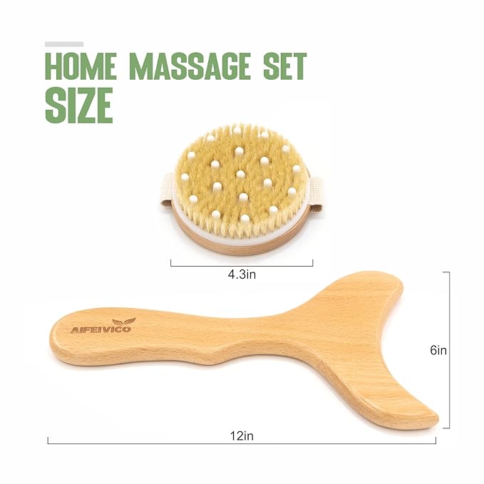 Lymphatic Drainage Paddle & Dry Brushing Body Brush, Wood Body Gua Sha Tool with Dry Skin Brush, Lymphatic Massage Paddle for Anti Cellulite - Body Shaping Contouring Sculpting