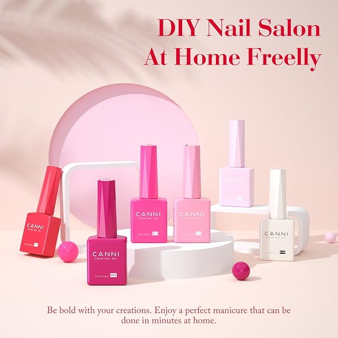 CANNI Pink Gel Nail Polish Set 6 Colors, Hot Pink Light Bright Pink Magenta Tones Craze Nail Art Design at Home DIY Soak off UV LED Manicure French Nail Salon