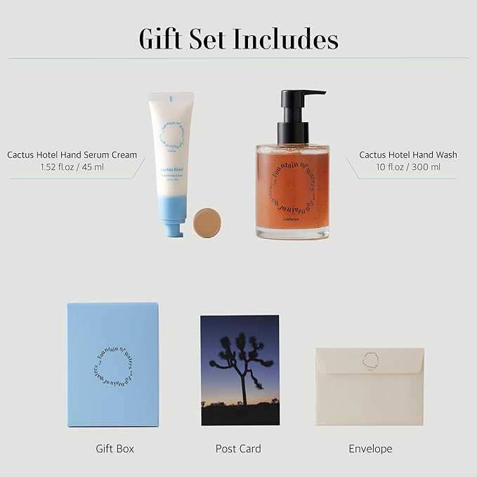 Fountain of Waters Cactus Hotel Hand Wash 300ml and Hand Serum Cream 45ml, Special Set of Gifts for Her - Vegan Cruelty-Free Premium Hand Wash with Almond Oil, Crafted in Korea
