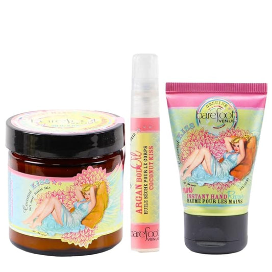 Coconut Kiss Bundle: Instant Hand Repair (3 oz), Mini Instant Hand Repair (1 oz), Argan Body Oil (0.27 oz)