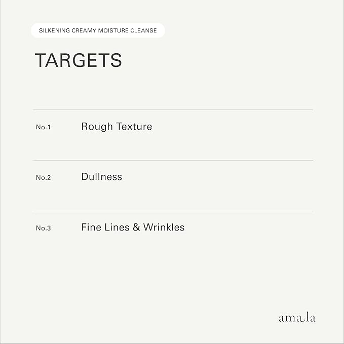 Amala Silkening Creamy Moisture Cleanse Naturally lifts away Make Up and Pore Clogging Debris with Lactic Acid, Chia Seed Polysaccharides, Cupuacu Butter (150ml)