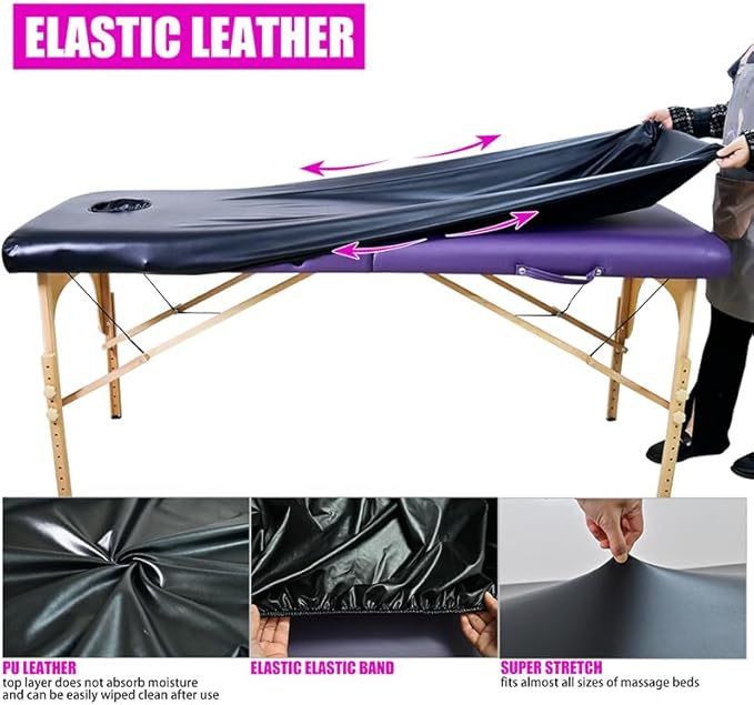 32 Inches Wide Massage Table Cover with Face Breath Hole|100% PU Massage Table Cover Protector|Wipeable, Reusable & Waterproof Vinyl Massage Table Cover for Square Massage Tables