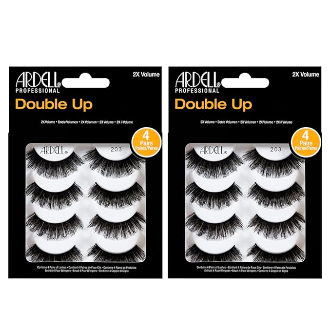 Ardell False Eyelashes Double Up 203 - Dramatic, Full Volume Lashes, Black Strip Lashes for Bold Eye Look, 2 Packs