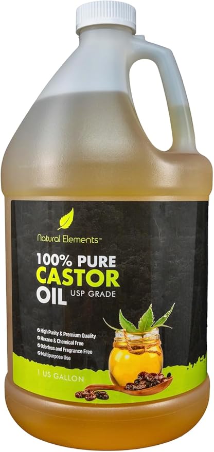 Natural Elements 100% Castor Oil USP Grade | Cold Pressed | Hexane Free | High Purity, Premium Quality