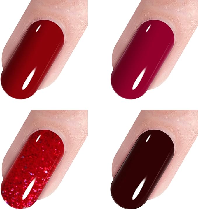 Vishine Gel Nail Polish Kit 4pcs Soak Off Burgundy Red Nail Polish Set New Starter Nail Art Manicure Gift Set 15ml