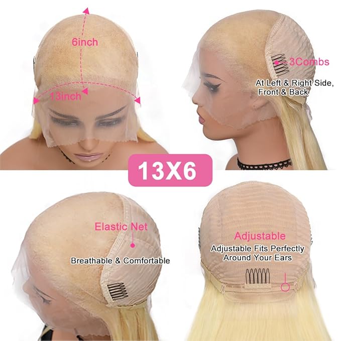 613 Lace Front Wig Human Hair 13x6 Transparent Lace 613 HD Lace Frontal Wig Body Wave Blonde Lace Front Wigs Human Hair 180% Density (38inch)