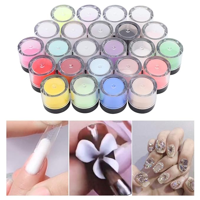Acrylic Powder, Nail Acrylic Powder Set, Crystal Nail Art Tips Decoration Builder Acrylic Manicure Accessories for Nail Salon and Home(24 Colors)
