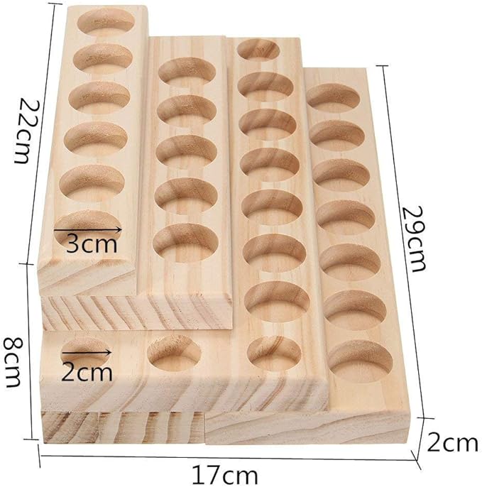 Pure Vie 4 Tier Essential Oil Bottles Wooden Storage Display Stand Travel Display Presentation Holder, Cosmetic Aromatherapy Organizer Rack Nail Polish Fragrance Container - Holds 30 Slots (15 ml)