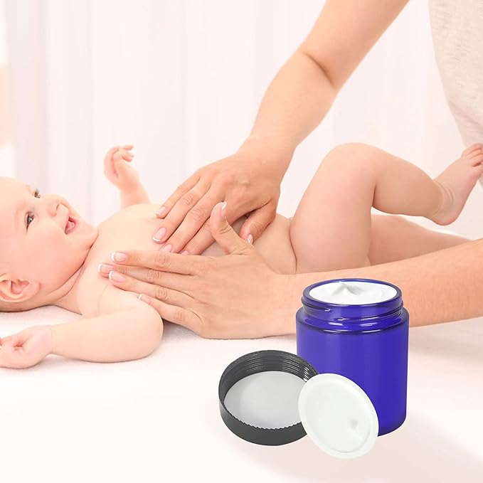 Betrome 24 Pack 8oz Blue Glass Jars with Black Plastic Lids, Round Empty Cosmetic Jars for Beauty Items, Craft, Food Storage, Canning