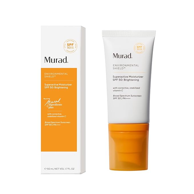 Murad Superactive Brightening Moisturizer SPF 50 Travel - Vitamin C Packed Hydrating Ulta Sheer Facial Sunscreen W/Lipid-boosting Technology for Preventative Aging Protection from UVA/UVB (1.7 Fl Oz)