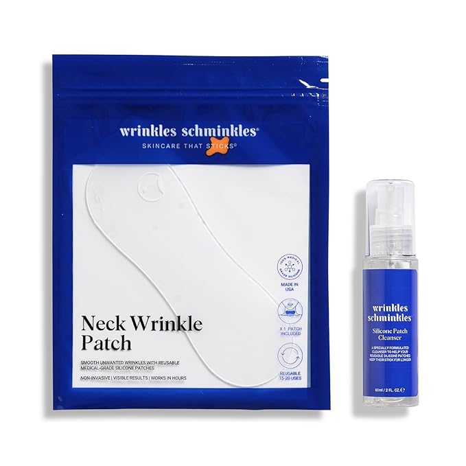 Wrinkles Schminkles Neck Wrinkle Patch, 1-Pack, Reusable Hypoallergenic Silicone Smoothing Pad for Neck Wrinkle Prevention + Patch Cleanser 2 oz, Clean Patches Without Breaking Down The Adhesive