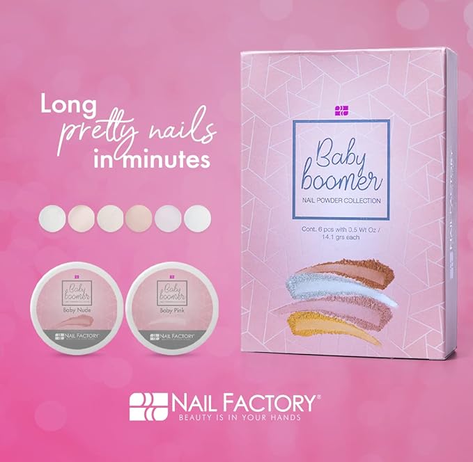 NAIL FACTORY - Acrylic Powder Set BABY BOOMER COLLECTION, 6 Nude Cover Colors Acrylic Nail Powder Pure Color and Glitter Professional Polymer Colored Acrylic Nail Powder for Acrylic Nail Extension Carving, 1/2 Oz Each One.